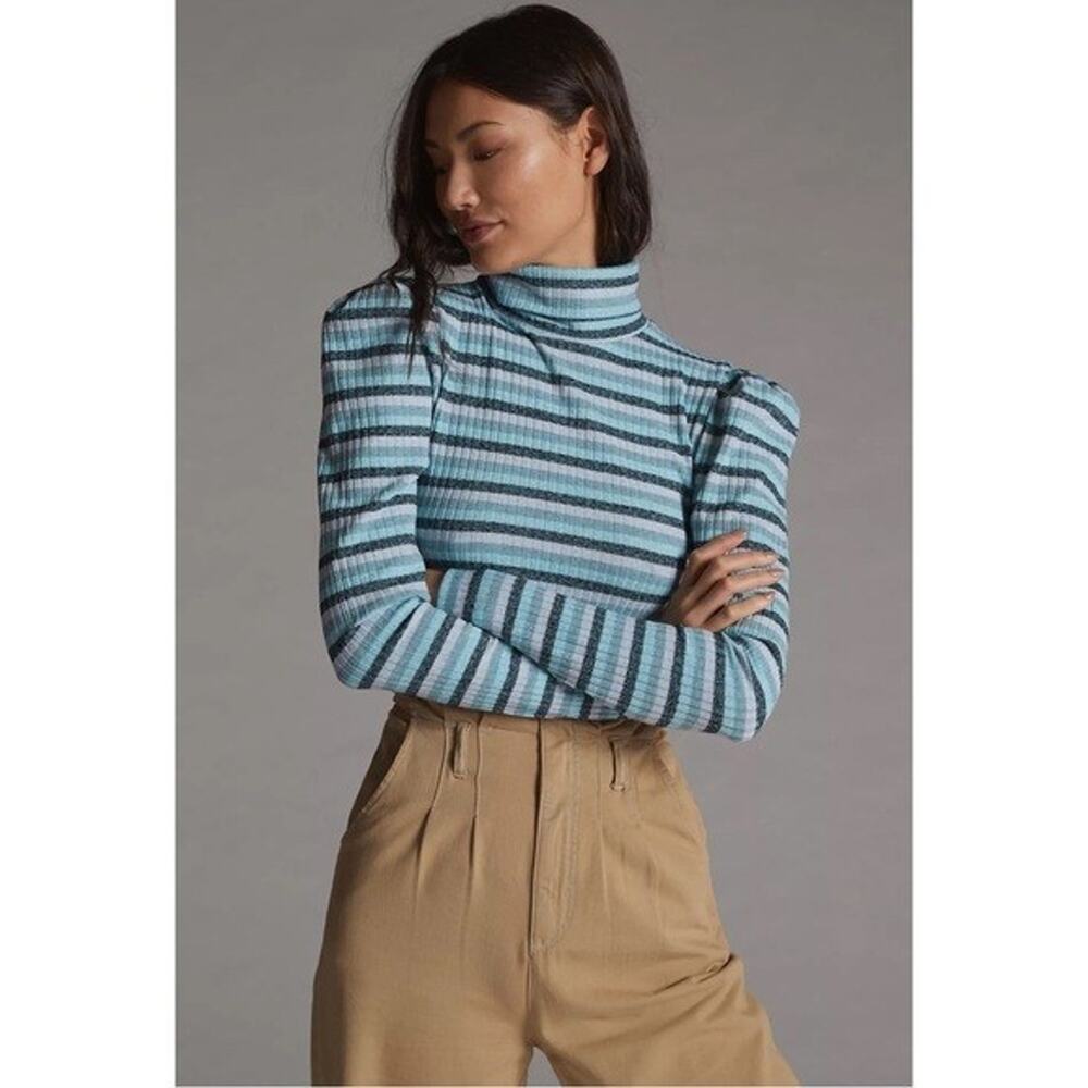 Anthropologie Maeve Women's Blue White Striped Puff Sleeve Sweater XS